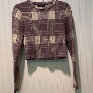 Love Tree Plaid Crew Neck Sweater - Purple and Cream